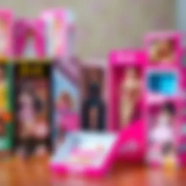 An artistic representation of various Barbie boxes showcasing their unique designs over the years.