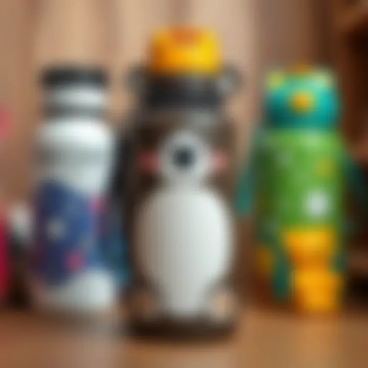 Different styles of bear themed water bottles