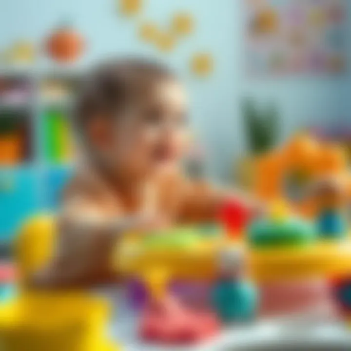 Infant engaged in play on a developmental activity table