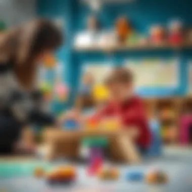 Parent assisting baby at a play table, fostering development