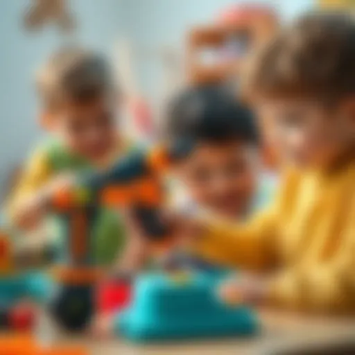 Creative Play with Toy Drill Set Engaged children playing with a toy drill set, showcasing creativity and imaginative play.