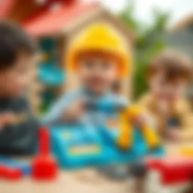 Children joyfully using their toy drill set in a safe environment, illustrating safety standards.
