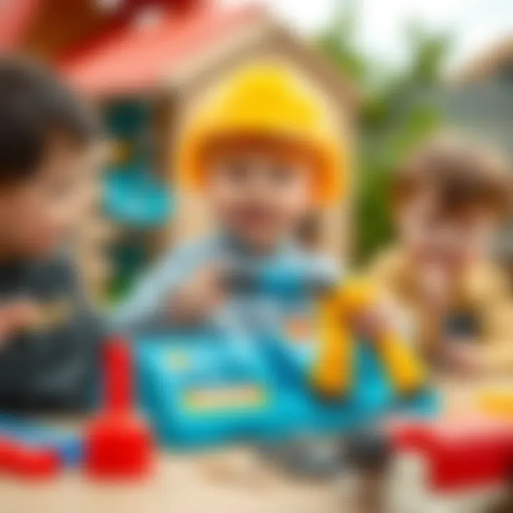 Children joyfully using their toy drill set in a safe environment, illustrating safety standards.