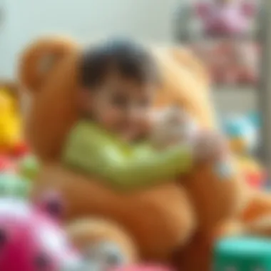 Emotional Bonding with Toys A child embracing a large plush bear, illustrating the emotional connection between toys and children.