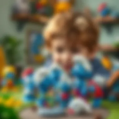 Child Engaging with Smurfs Toys A child playing with Smurfs toys in a creative setting