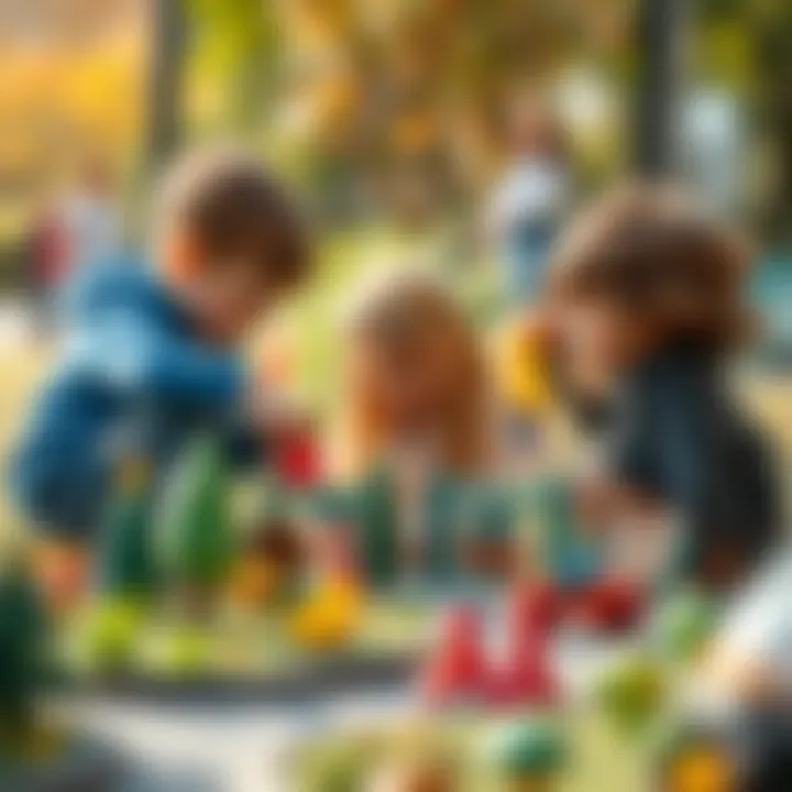 Children engaging in creative play with miniature park elements.