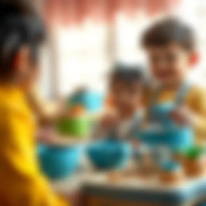 Kids Engaging with Imaginative Wooden Cooking Toys Children engaging with wooden cooking toys