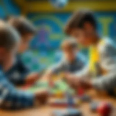 Engaging in Football Card Strategy Children enjoying a strategic game with football cards