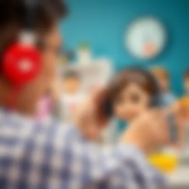 Guidance in Headphone Selection A parent assisting a child in choosing headphones.