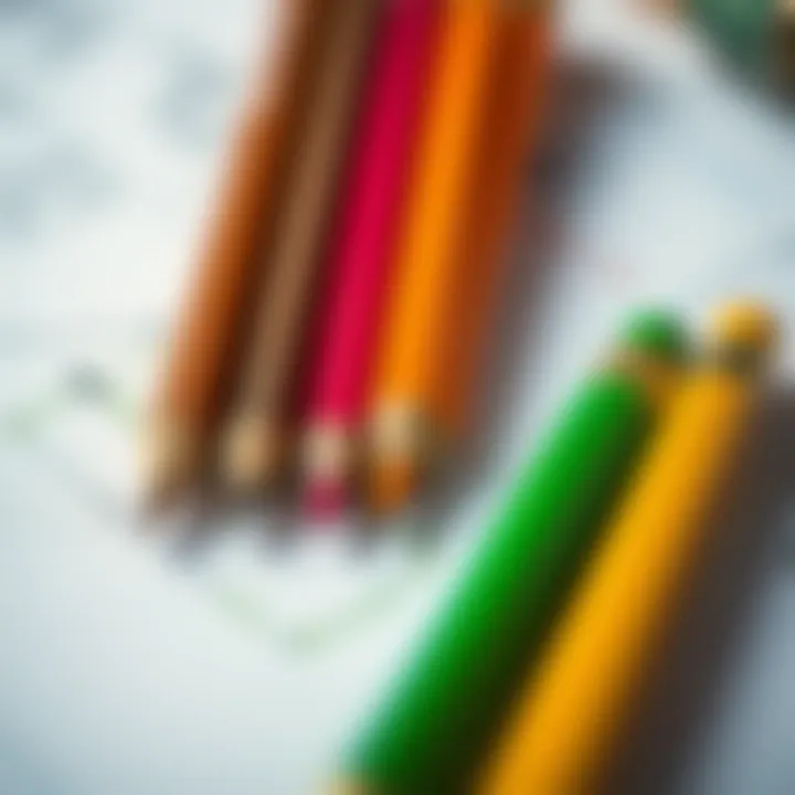 Tools for Imagination: Colored Pencils and Paper A close-up of colored pencils and sketch paper, highlighting creative potential