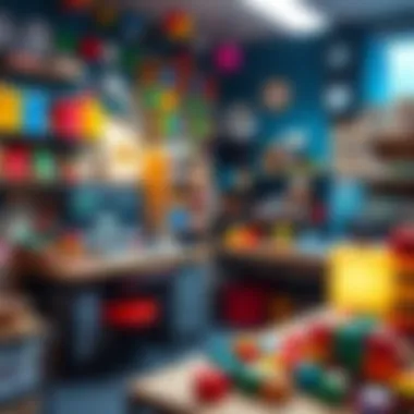 A creative workspace filled with colorful cube designs