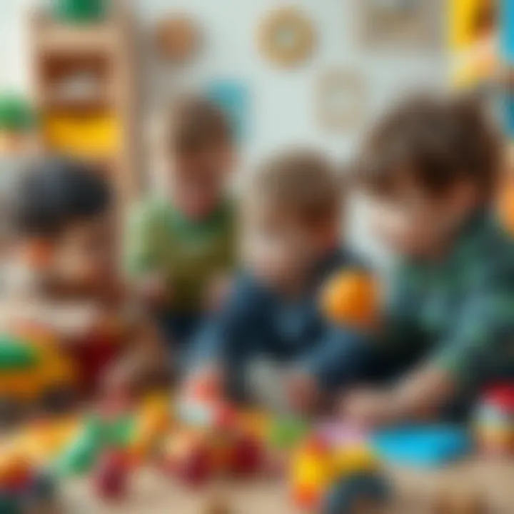 Fostering Social Skills through Play Group of children playing together with various types of toys, showcasing social skills