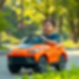 Child Enjoying an Electric Car Ride A child joyfully driving an electric car in a park