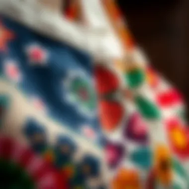 Intricate Fabrics and Patterns Close-up of fabric texture and patterns of tote bags