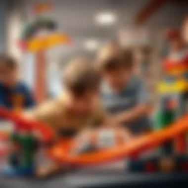 Children playing with Hotwheels tracks