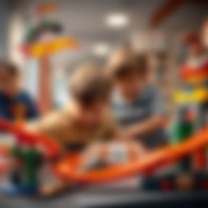Children playing with Hotwheels tracks