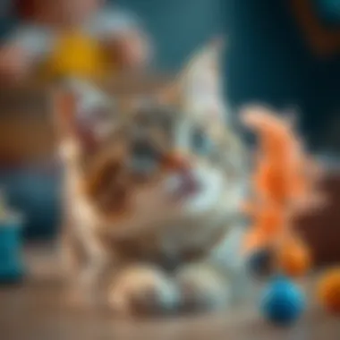 Stimulating Curiosity with Interactive Toys A cat showing curiosity towards a feather wand toy