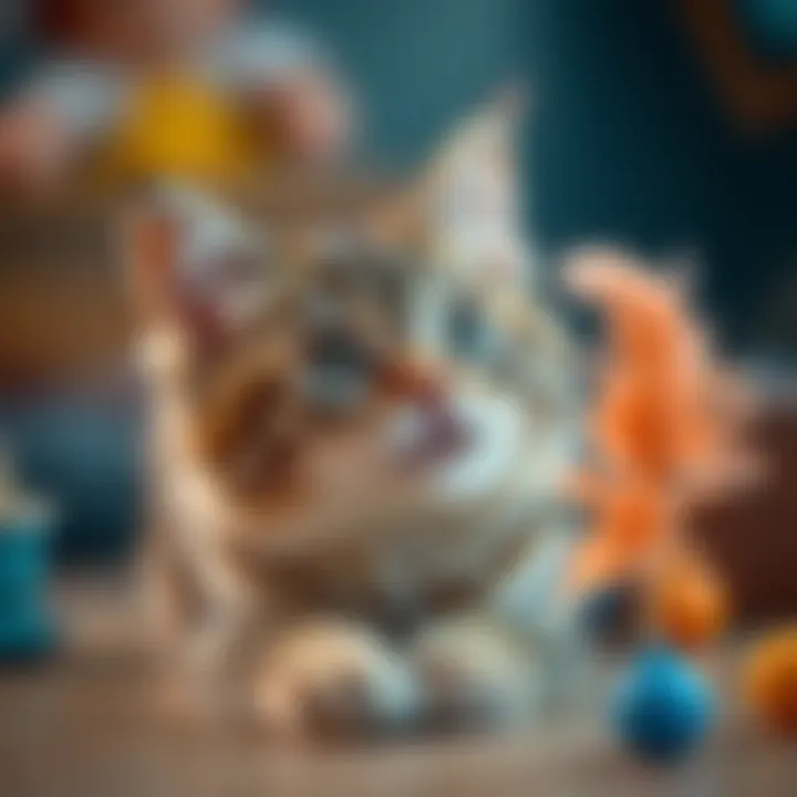 Stimulating Curiosity with Interactive Toys A cat showing curiosity towards a feather wand toy