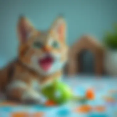 Engaging Playtime for Cats A cheerful cat playing with a colorful toy mouse