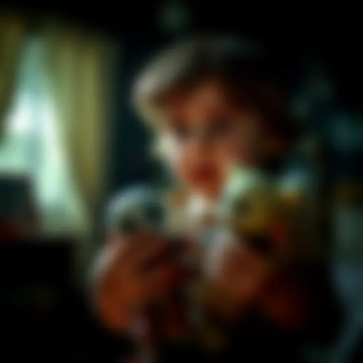 Child with a Creepy Toy A child holding a creepy toy in a dimly lit room