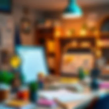 Inspiring Ideas in a Creative Workspace A creative workspace with a desktop whiteboard and notes