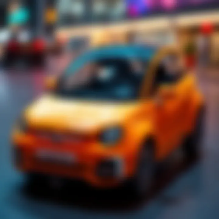 Stylish Modern Design of Electric Cars A stylish design layout of a three-seater electric car highlighting modern trends.