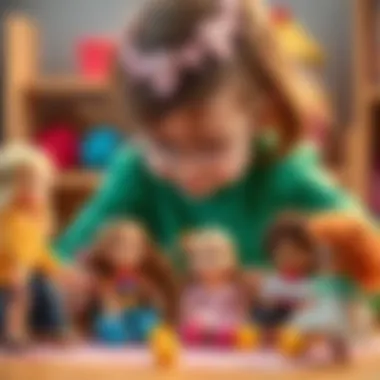 The Role of Dolls in Child Development A child engaging in imaginative play with a selection of dolls