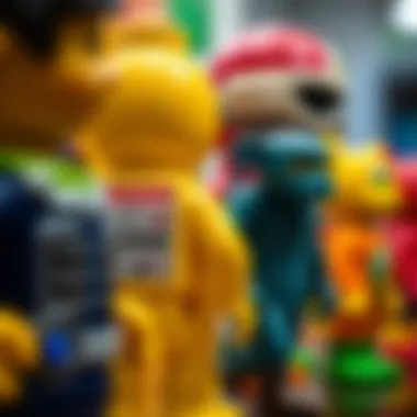 A close-up of safety standards labels on popular toy figures