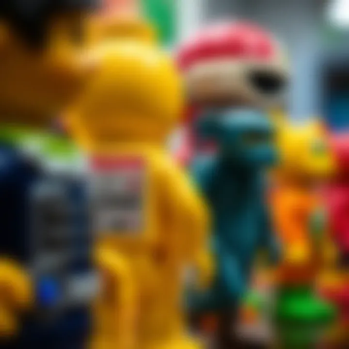 A close-up of safety standards labels on popular toy figures