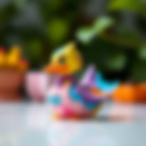 A beautifully crafted paper duck toy showcasing vibrant colors and intricate designs.