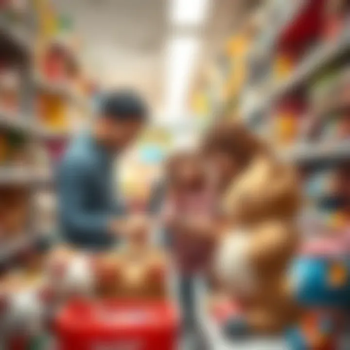 Parents selecting Minimouse toys at a store.