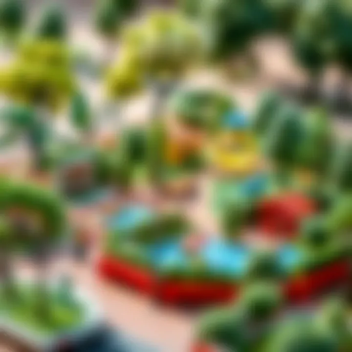 Colorful park model showcasing diverse play areas and green spaces.