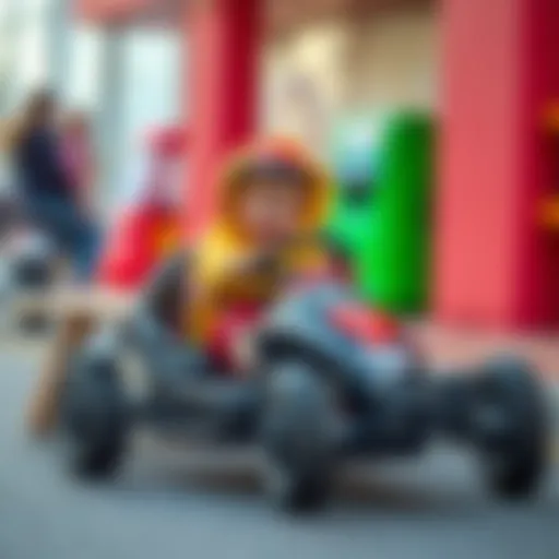 Child joyfully riding a pedal go-kart