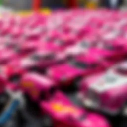 Collection of pink Hot Wheels cars displayed elegantly