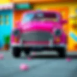 Charming pink polo car in a colorful setting