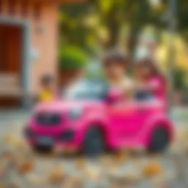 Children at Play with Pink Polo Car Children enjoying playtime with pink polo car