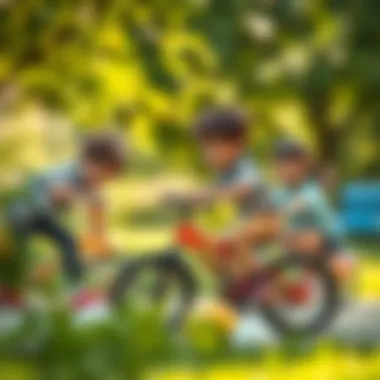 Social Interaction through Outdoor Play Children playing outdoors with the Pilsan Atom Bicycle, emphasizing social interaction