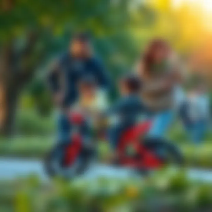 Parental Involvement in Outdoor Activities Parents observing children riding the Pilsan Atom Bicycle, highlighting parental involvement