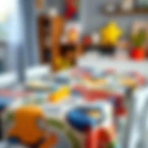 Spiderman Tablecloth for Kids Colorful Spiderman themed tablecloth on a kids' dining table