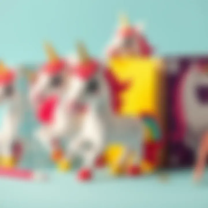 A collection of colorful unicorn notebooks arranged aesthetically.