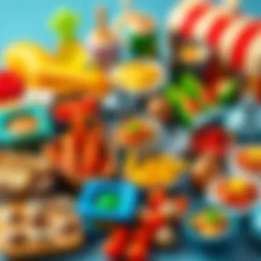 Diverse Cuisines in Play A colorful spread of play food items representing various cuisines